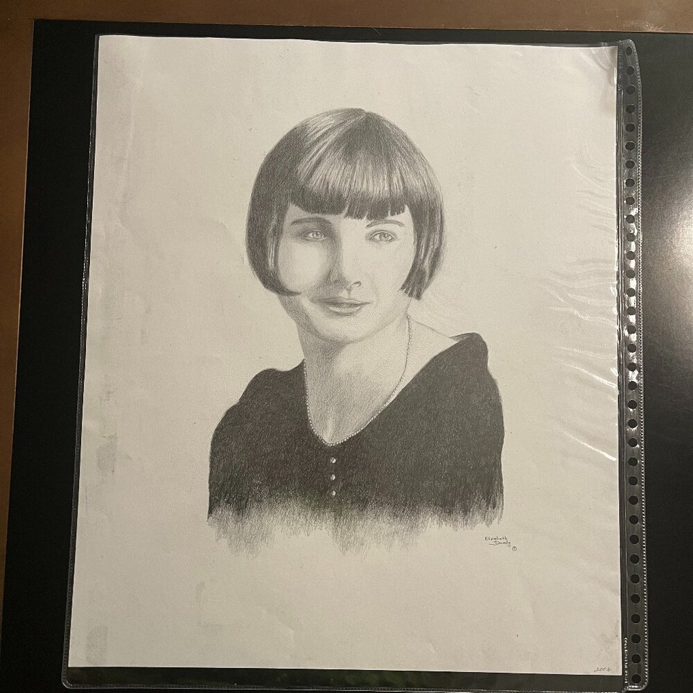 Victorian Woman Portrait Graphite Pencil Paper Signed Elizabeth Dowdy 2006